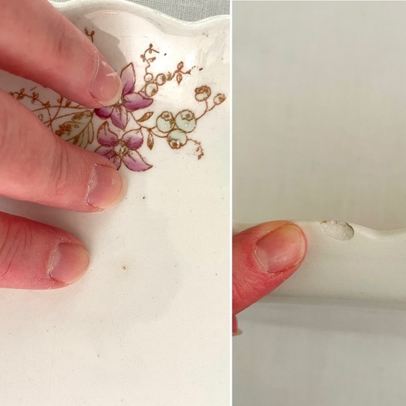 Vintage Warwick Floral Dessert/snack tray, scalloped gold-trimmed edge, 11"x 6" - Picture 7 of 9